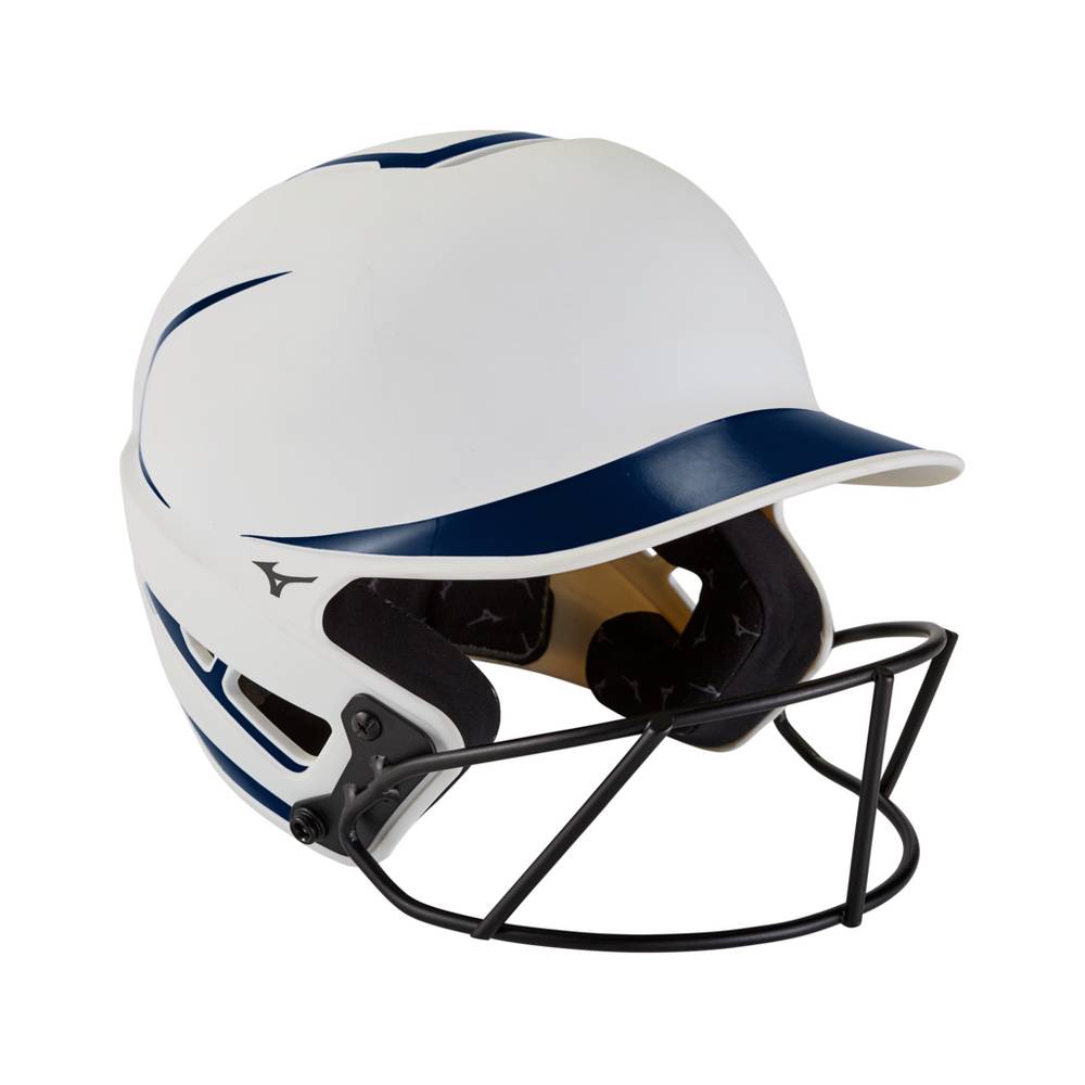 Damske Prilba Mizuno F6 Fastpitch Softball Batting Biele/Námornícka Modrá Vypredaj XGBE58076
